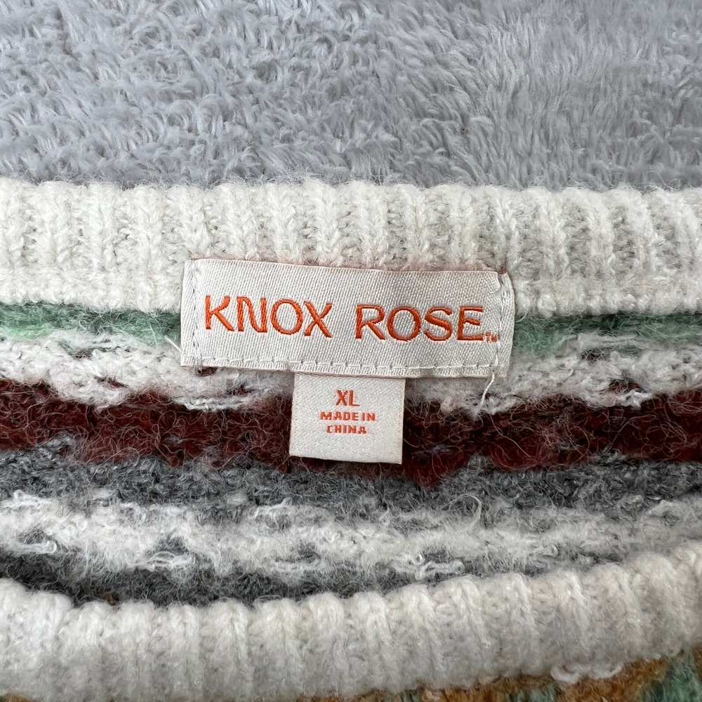 Knox Rose Textured Geometric Pullover Sweater Size XL Multi Boho Cabin Womens - Picture 3 of 7
